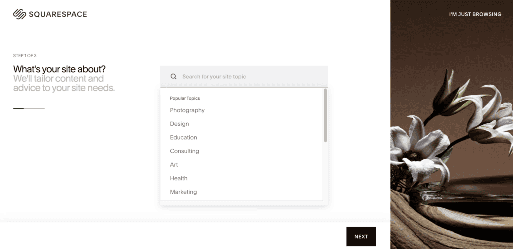 Site type setup squarespace